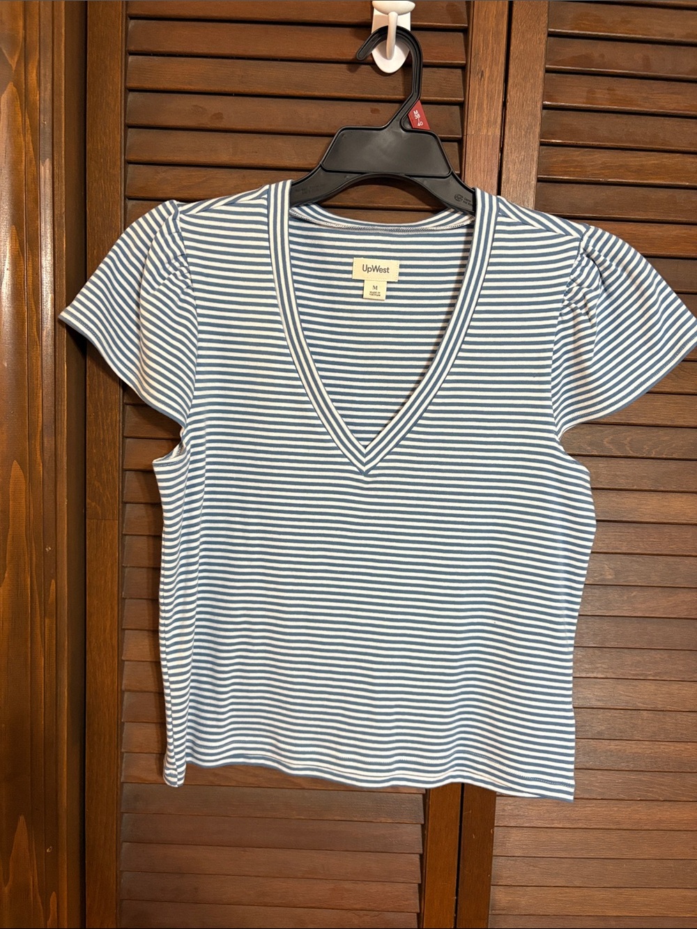 UpWest Blue & White Striped V-Neck Short Sleeve Tee